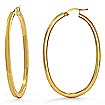 14K Yellow Gold Flat Tube Oval Hoop Women's Earrings