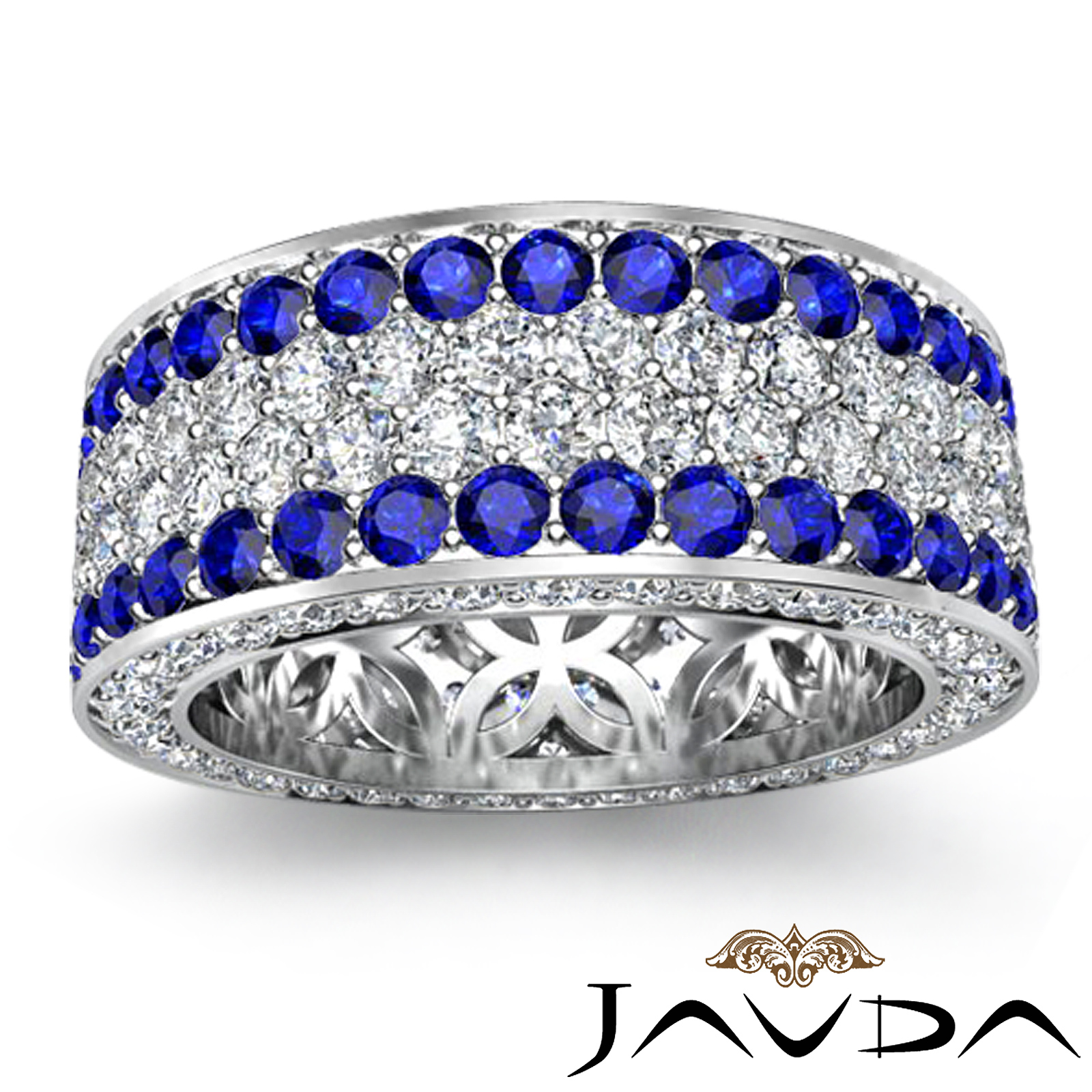 Pave Eternity Ring Sapphire Diamond Women's Wedding Band 14k White Gold 3.0Ct