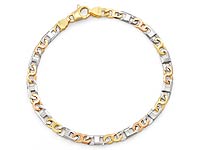 14k Tri Color Gold Men's Handmade Link Bracelet (5mm,8.25