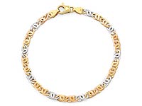 14k Tri Color Gold Men's Handmade Link Bracelet 5mm,8.25