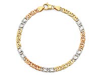 14k Tri Color Gold Men's Handmade Link Bracelet (5mm,8.25