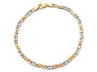 14k Tri Color Gold Men's Handmade Link Bracelet (4mm,8.25
