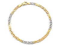 14k Tri Color Gold Men's Handmade Link Bracelet (4.5mm,8.25