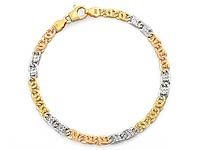14k Tri Color Gold Men's Handmade Link Bracelet (4.5mm,8.25