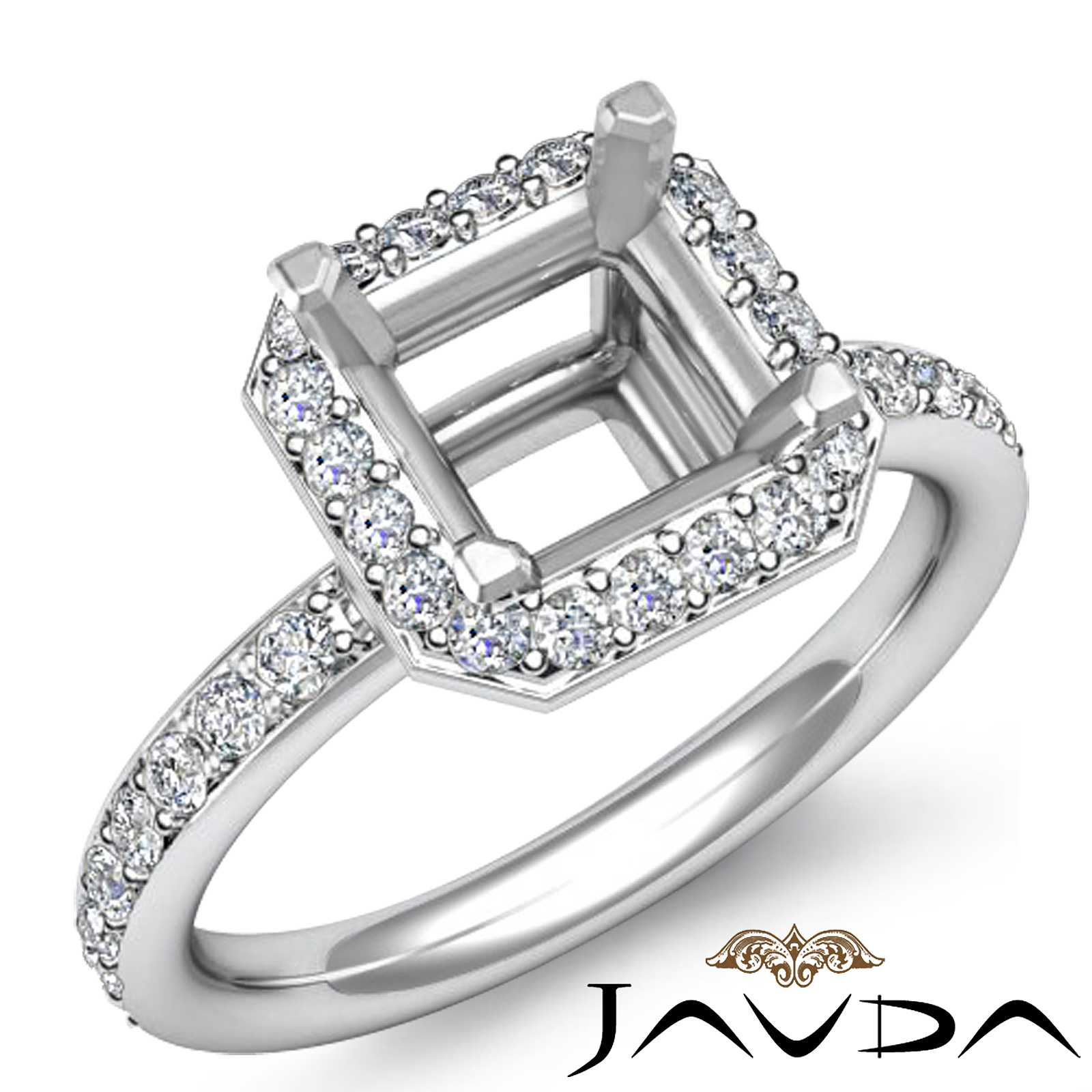 Diamond Engagement Ring Platinum 950 Asscher Semi Mount Halo Setting 0