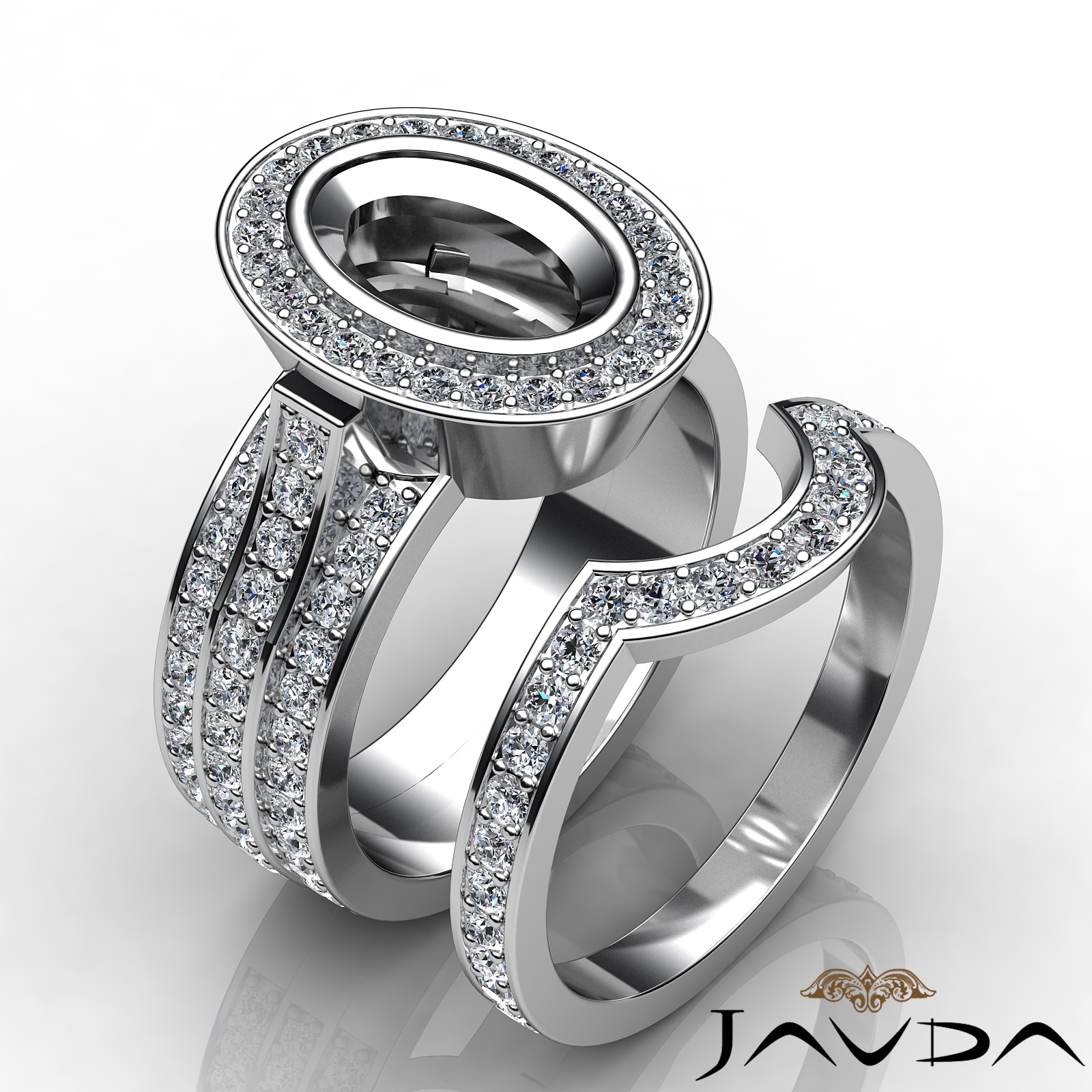 Diamond Engagement Pave Ring Bridal Sets Platinum 950 Oval Semi Mount 2.3Ct