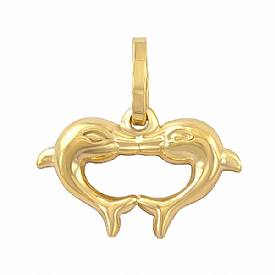 0.8g 14K Yellow Gold Italian Kissing Dolphins Charm