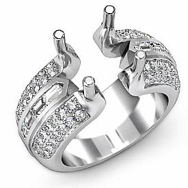 1.15 CT Round Baguette Diamond Engagement Ring W Gold