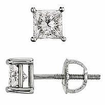 1Ct Princess Cut Diamond Stud Earrings 14k White Gold