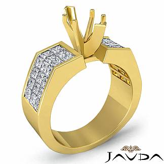 1.54Ct Princess Invisible Diamond Engagement Women Ring 14k Gold Yellow Semi Mount