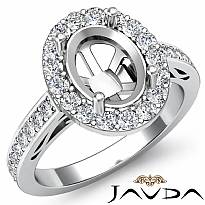 1.3Ct Halo Pave Setting Diamond Engagement Oval Semi Mount Ring 14K White Gold