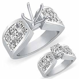 1.80 ct Baguette Princess Diamond Engagement Ring W Gold.