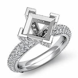 1.45Ct Pave Diamond Engagement Ring Princess Setting 14k White Gold
