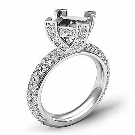 1.45Ct Pave Diamond Engagement Ring Princess Setting 14k White Gold