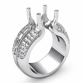 1.15 CT Round Baguette Diamond Engagement Ring W Gold