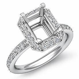 0.56CT Pave Diamond Engagement Ring Emerald Setting 14k White Gold