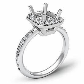 0.56CT Pave Diamond Engagement Ring Emerald Setting 14k White Gold