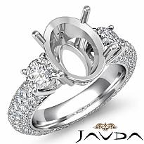 3 Stone Round Diamond Engagement Ring Setting 14k W Gold Oval Semi Mount 2.85Ct