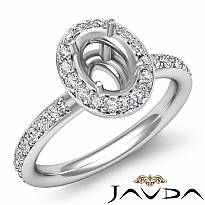 0.54Ct Diamond Engagement Ring Oval Semi Mount 14K White Gold Halo Pave Setting