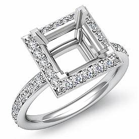 0.55Ct Pave Diamond Engagement Ring princess Setting 14k White Gold