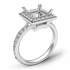 0.55Ct Pave Diamond Engagement Ring princess Setting 14k White Gold