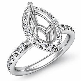0.51CT Pave Diamond Engagement Ring Marquise Setting 14k White Gold