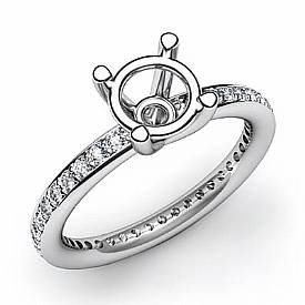 0.50Ct Pave Set Diamond Engagement Ring Round Setting 14k White Gold