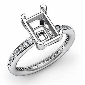 .50Ct Pave Diamond Engagement Ring Emerald Setting 14k WHite Gold