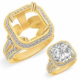Cushion Diamond Vintage Engagement Ring Setting 18k Gold (2.25Ct. tw.)