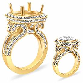 Cushion Diamond Vintage Engagement Ring Setting 18k Gold (2.25Ct. tw.)