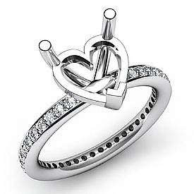 0.51Ct Pave Diamond Engagement Ring Heart Setting 14k White Gold