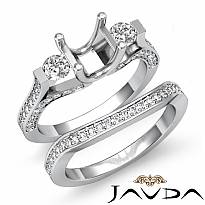 1.5Ct Round Diamond 3 Stone Engagement Ring Bridal Set 14K White Gold Semi Mount