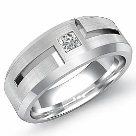 0.15 ct Princess Diamond Men Wedding Band W Gold.