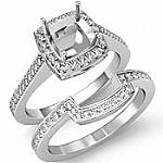 1Ct Pave Diamond Engagement Ring Cushion Bridal Set 14k White Gold