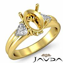 Diamond Engagement Three 3 Stone Trillion Oval Semi Mount Ring 18k Gold Yellow  (0.62Ct. tw.)