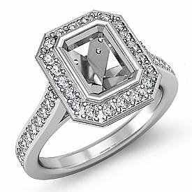 0.50Ct Diamond Engagement Ring Emerald Semi Mount Halo Setting 14k White Gold