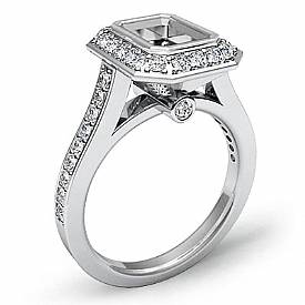 0.50Ct Diamond Engagement Ring Emerald Semi Mount Halo Setting 14k White Gold