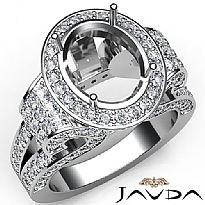 Vintage Oval Diamond Engagement SemiMount Ring Halo Setting 14k White Gold 2.6Ct