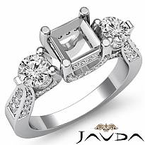 Round Diamond Three 3 Stone Engagement Ring Asscher Semi Mount 14k W Gold 1.20Ct