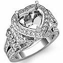 2.65 ct Heart Vintage Diamond Engagement Ring Setting 14k Gold.