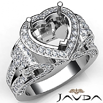 Heart Shape Diamond Engagement Ring Halo Setting 14k White Gold SemiMount 2.65Ct