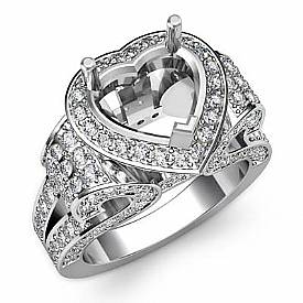 Heart Vintage Diamond Engagement Ring Setting 18k W Gold (2.65Ct. tw.)