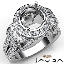 Round Diamond Engagement Ring Vintage Halo Pave Semi Mount 14k White Gold 2.7Ct