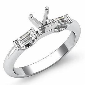 Baguette Round Diamond Three 3 Stone Engagement Ring 14k W Gold SemiMount 0.30Ct