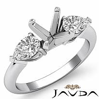 Pear Diamond Three Stone Engagement Setting Ring 14 W Gold Round SemiMount 0.5Ct