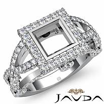 1.4ct Diamond Engagement Ring Princess Semi Mount 14K White Gold Halo Setting