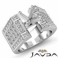 2.62 Ct Princess Invisible Diamond Engagement Ring 14K White Gold Semi Mount