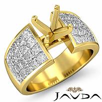 Diamond Engagement Women's Ring Princess Invisible Setting 14k Gold Yellow Semi Mount (1.74Ct. tw.)
