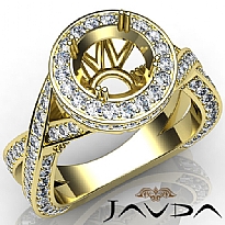 Diamond Engagement Halo Pave Setting Ring Round Semi Mount  14k Gold Yellow (1.5Ct. tw.)