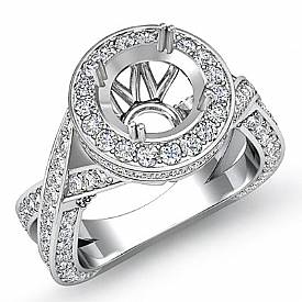 1.5 Ct Diamond Engagement Halo Pave Setting Ring Round Semi Mount 14K White Gold